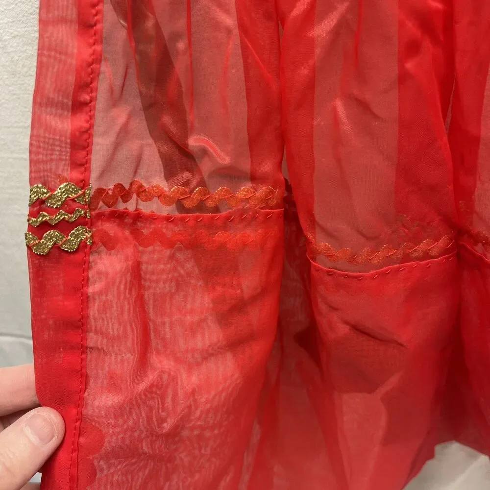 Vintage Handmade Red Christmas Sheer Kitchen Half Skirt Apron Trees Holly MCM